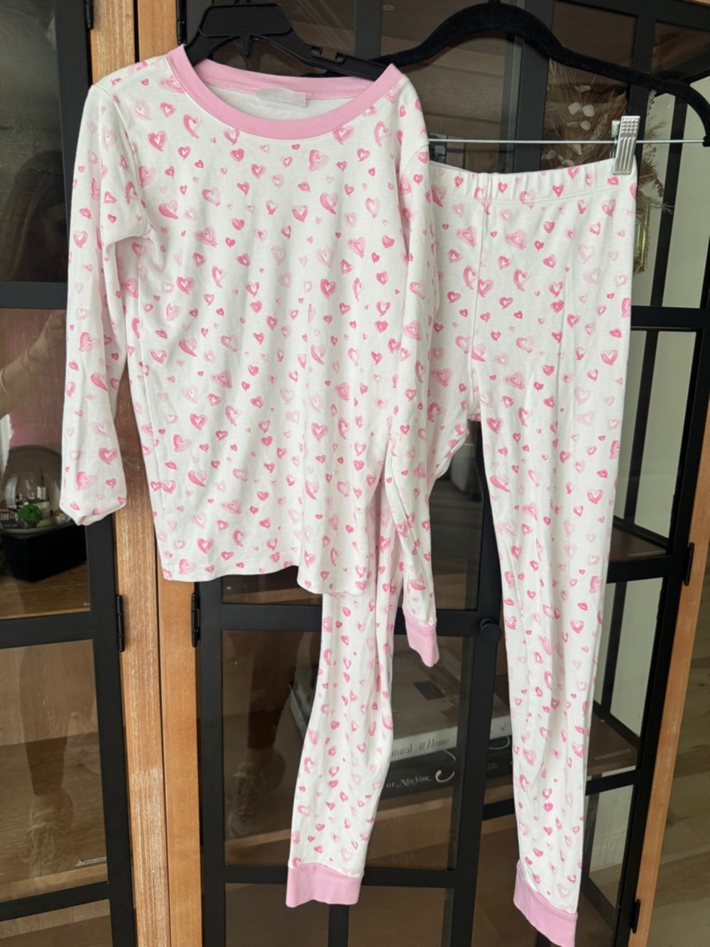 LAKE Pajamas set girls long sleeve tee pants pima cotton hearts print pink